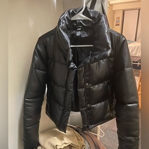 Black Leather Cropped Jacket